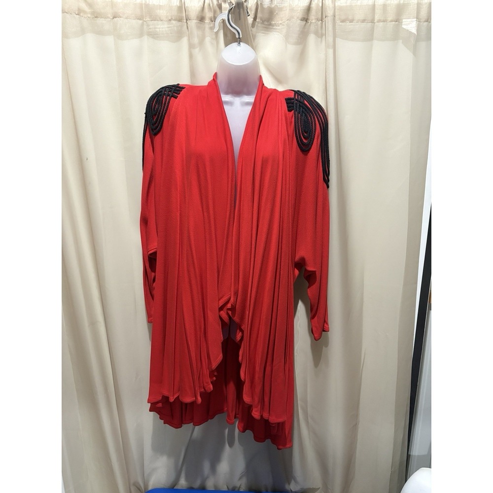 Vintage Meryl Jeran Couture Red Black Rope Appliqué Cardigan